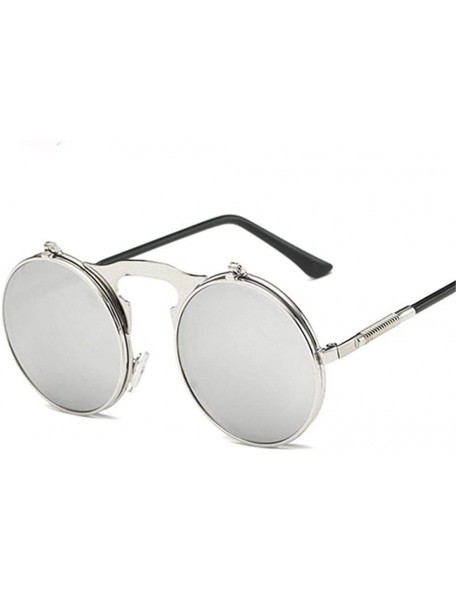 Aviator Steampunk Gothic Sunglasses Men Women Round Designer Silver Blue As Picture - Silver Gray - CV18XE02R4L $11.27