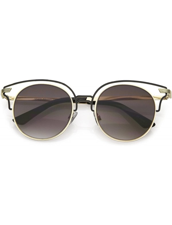 Cat Eye Unique Metal Cut Out Round Neutral Color Flat Lens Cat Eye Sunglasses 50mm - Gold Black / Lavender - CQ186N0MGEN $12.67