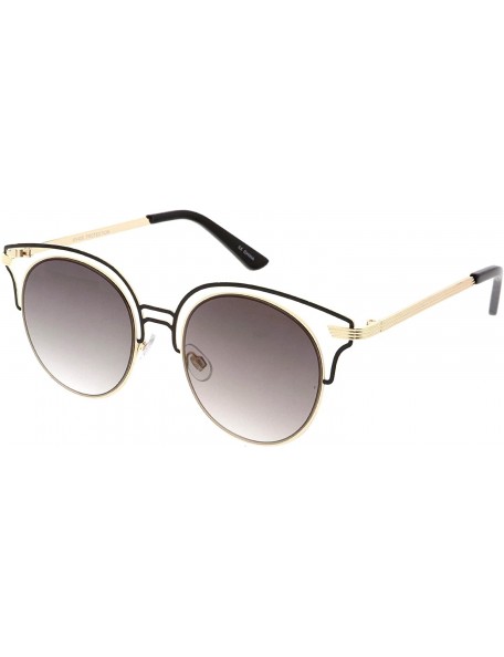 Cat Eye Unique Metal Cut Out Round Neutral Color Flat Lens Cat Eye Sunglasses 50mm - Gold Black / Lavender - CQ186N0MGEN $12.67