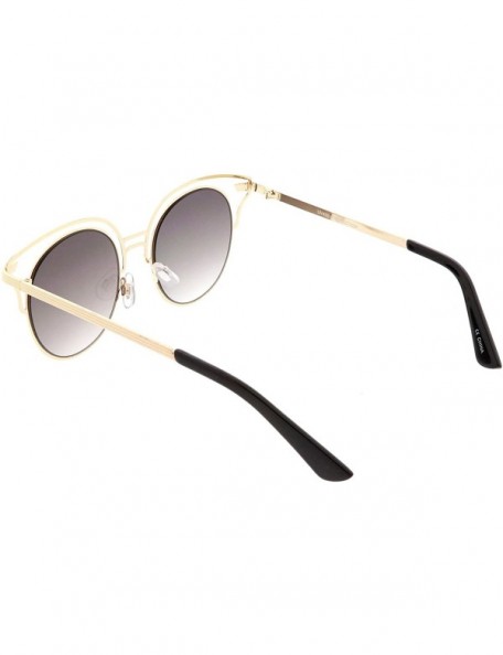 Cat Eye Unique Metal Cut Out Round Neutral Color Flat Lens Cat Eye Sunglasses 50mm - Gold Black / Lavender - CQ186N0MGEN $12.67