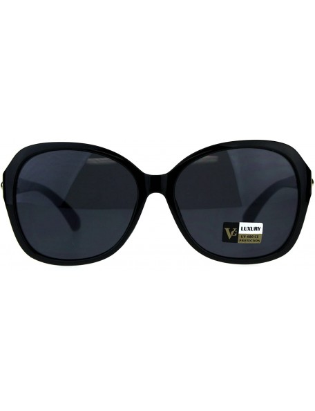 Butterfly Womens Designer Diva Oversize Jewel Bling Hinge Butterfly Sunglasses - All Black - CS18CC80ZGY $13.61