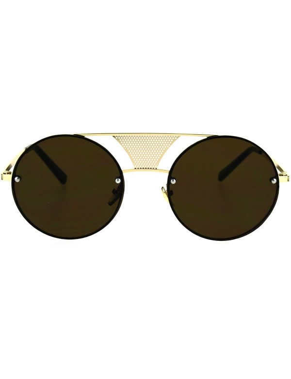 Round Round Circle Frame Sunglasses Rims Behind Lens Unique Bridge Design - Gold (Brown) - CT187EIL4W0 $11.78