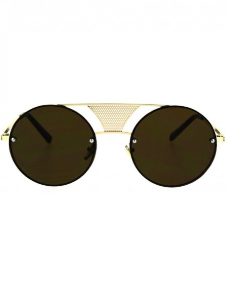 Round Round Circle Frame Sunglasses Rims Behind Lens Unique Bridge Design - Gold (Brown) - CT187EIL4W0 $11.78