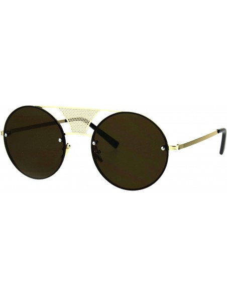 Round Round Circle Frame Sunglasses Rims Behind Lens Unique Bridge Design - Gold (Brown) - CT187EIL4W0 $11.78