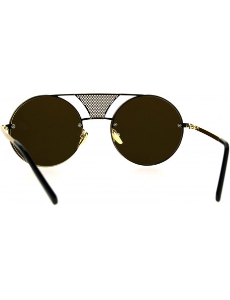 Round Round Circle Frame Sunglasses Rims Behind Lens Unique Bridge Design - Gold (Brown) - CT187EIL4W0 $11.78