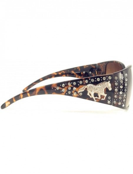 Oval Women's Sunglasses With Bling Rhinestone UV 400 PC Lens in Multi Concho - Metal Horse Leopard Brown - C118WW2RRNU $18.77