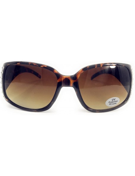 Oval Women's Sunglasses With Bling Rhinestone UV 400 PC Lens in Multi Concho - Metal Horse Leopard Brown - C118WW2RRNU $18.77