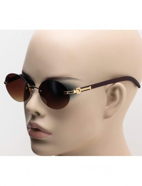 Oval Retro Wood Buffs Vintage Style Gangster Rimless Clear Lens Oval Eye Glasses - Brown - CA18S7KY3IX $15.95