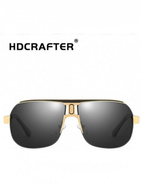 Square Fashion Retro Biker Fishing Polarized Sunglasses for Men 8743 - Gold - CT18ZUCGON5 $17.96