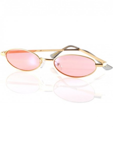 Round Vintage Slim Wide Open Oval Flat Lens Smoke Color Tinted Sunglasses A176 - Pink - CL18GD6O5II $14.42