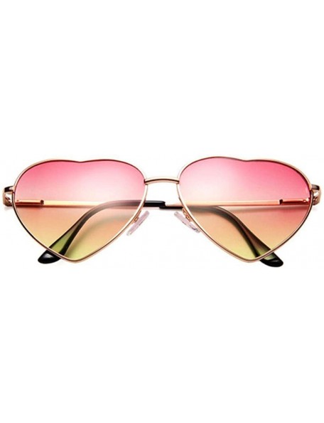 Aviator Heart Mirror Sunglasses Women Brand Designer Cat Eye Sun Glasses Double Brown - Pink Yellow - C818Y6T2GZA $9.57