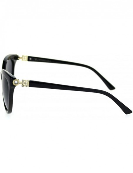 Cat Eye Womens Large Rhinestone Jewel Hinge Oversize Cat Eye Sunglasses - Black Gold Solid Black - CI18S7C602I $13.18