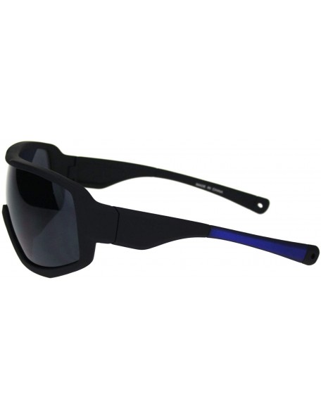 Rectangular Mens Oversize Biker Racer Shield Flat Top Warp Plastic Sunglasses - Matte Black Blue - C718R4C6ASD $13.21