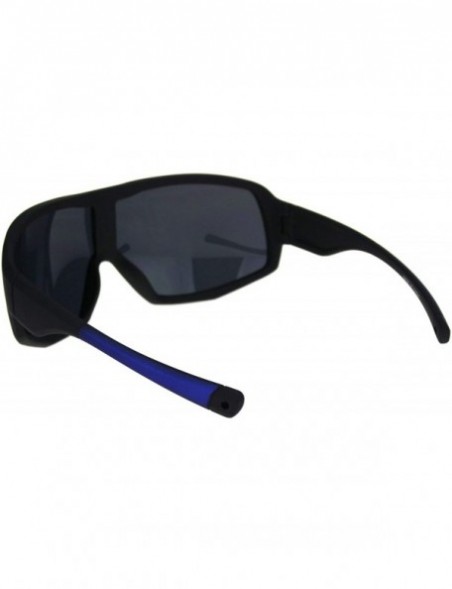 Rectangular Mens Oversize Biker Racer Shield Flat Top Warp Plastic Sunglasses - Matte Black Blue - C718R4C6ASD $13.21