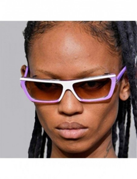 Aviator Rectangle Sunglasses Women Vintage Luxury 2019 Fashion Sun Glasses Brand Purple - White - CS18YZWRZ53 $11.34