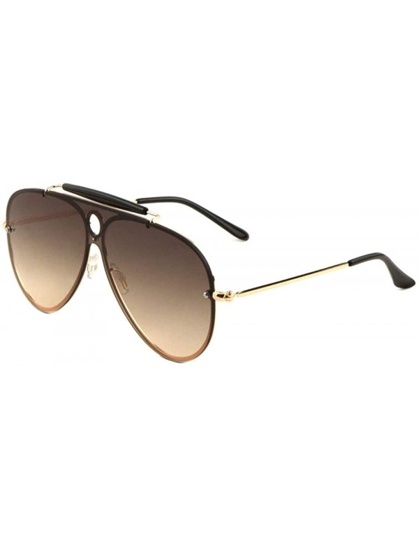 Aviator Oceanic Color Circle Lens Cut One Piece Shield Lens Modern Round Aviator Sunglasses - Brown - CG190I4DZAA $17.38