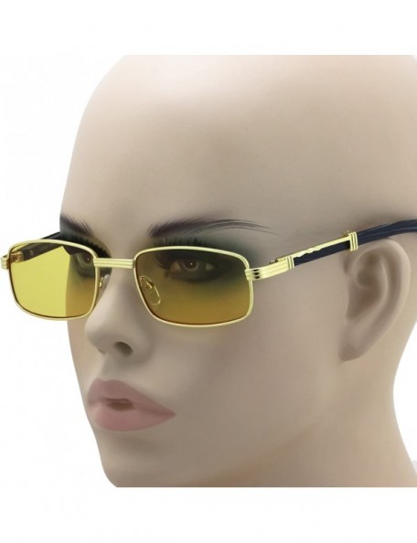 Aviator Vintage Slender Rectangular Sunglasses Retro Small Metal Frame Candy Color - Gold/Yellow Lens - CN18EGDCREA $11.56