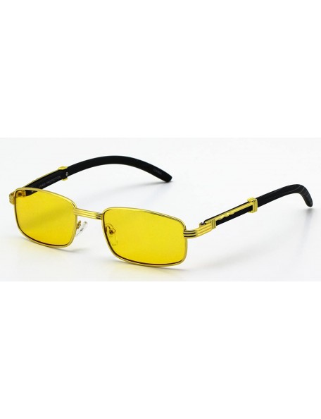 Aviator Vintage Slender Rectangular Sunglasses Retro Small Metal Frame Candy Color - Gold/Yellow Lens - CN18EGDCREA $11.56