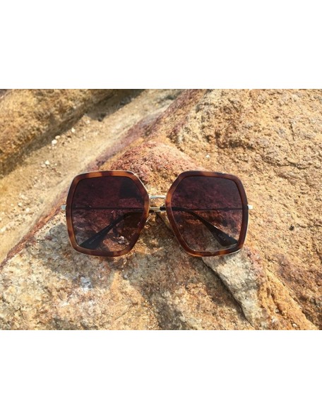 Square Oversized Geometric Sunglasses for Women Fashion Chic Square Aviator Frame - Tortoise - CA18CDCXHI5 $16.90