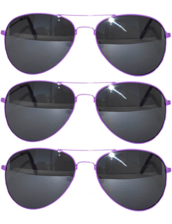 Oval Set of 3 Pack Aviator Style Sunglasses Colored Metal Frame Mirror Lens Smoke Lens - Smoke_lens_purple_3_pack - C517YRIH2...