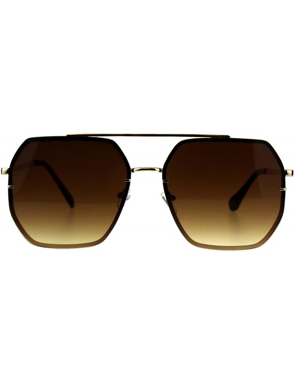 Rectangular Mens Rimless Oversize Designer Fashion Metal Rim Sunglasses - Gold Brown - CC18CMR2XCT $18.16