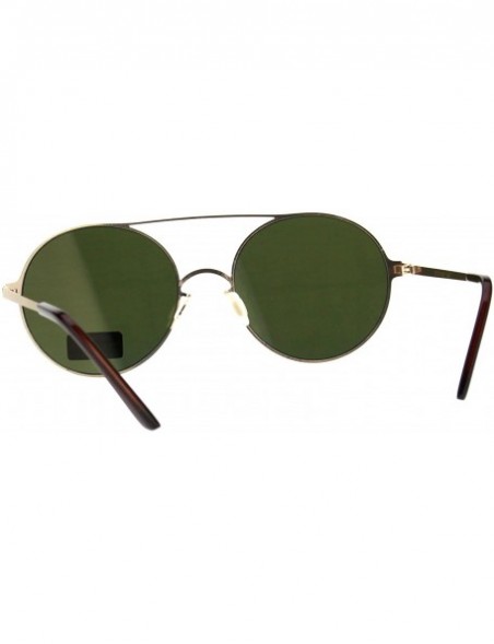 Round Color Mirrored Lens Round Double Bridge Metal Rim Retro Sunglasses - Gold Peach - CD18E64Q9SA $11.06