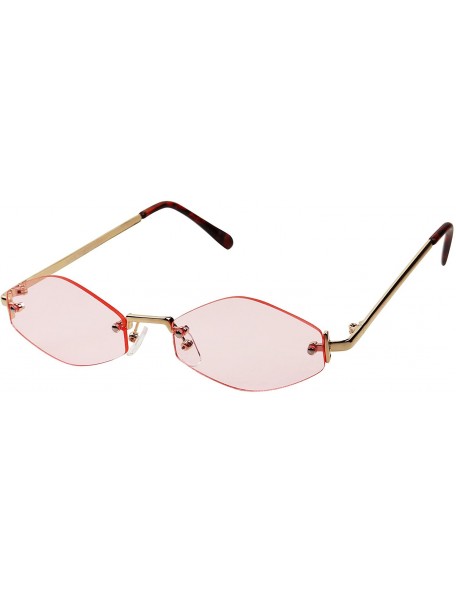 Rimless Slim Narrow Diamond Hexagon Shape Sunglasses Rimless Metal Frame Candy Colored Tint Lens Skinny Fashion Shades - CV18...