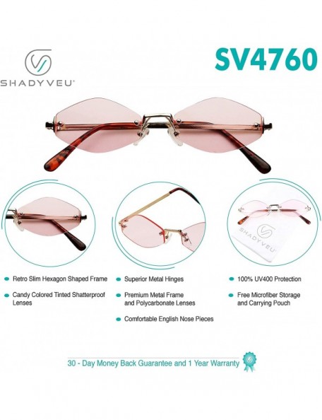 Rimless Slim Narrow Diamond Hexagon Shape Sunglasses Rimless Metal Frame Candy Colored Tint Lens Skinny Fashion Shades - CV18...