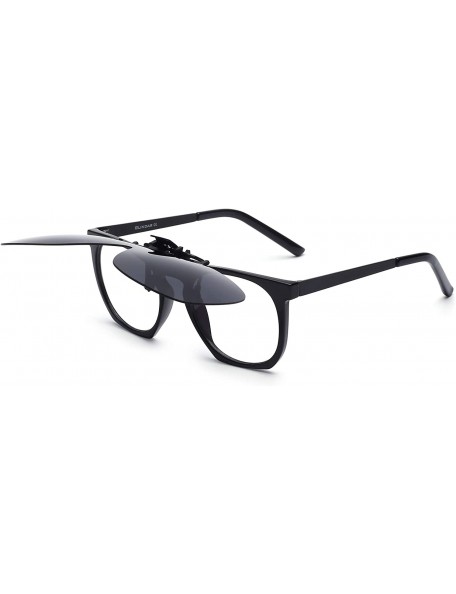 Shield Polarized Clip on Sunglasses Frameless Flip Up One Piece Shield Lens for Prescription Glasses - Grey - C718XWHGURR $10.89