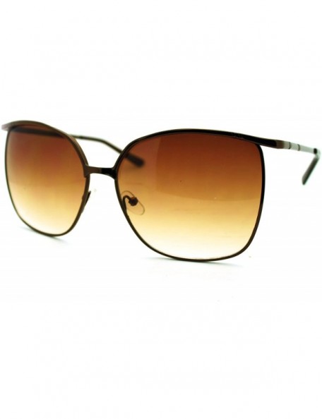 Butterfly Womens Thin Metal Oversized Rectangular Retro Horn Rim Fashion Sunglasses - Brown - CP11MCKYFIV $8.71