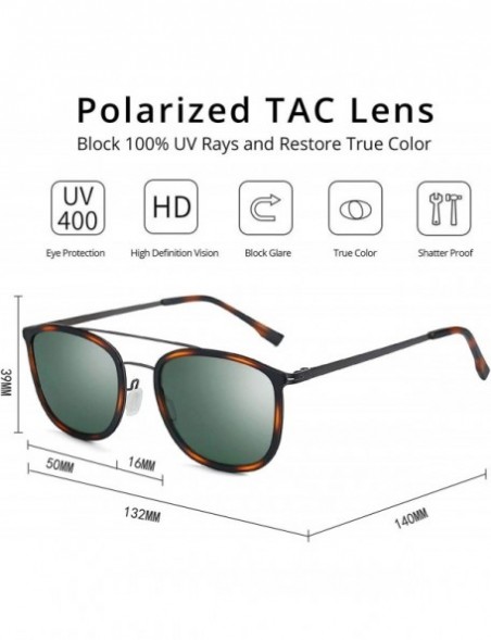 Square Square Polarized Sunglasses for Women Men Small Face Vintage Double Bridge Lightweight Metal Frame - CP18R30TGXK $15.65