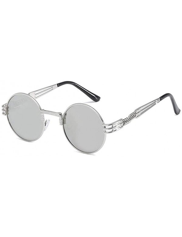 Round Steampunk Round Sunglasses for Women and Men with Spring Hings - C6 Silver Sliver - CB1989SLWSD $15.97