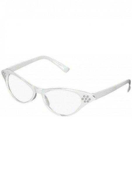 Cat Eye Fifties Style Diamante Trim Cat Eye Glasses - White - CW199XDS963 $14.16