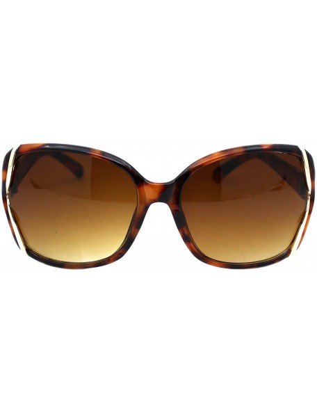 Square Designer Fashion Square Frame Womens Sunglasses Gold & Rhinestone Detail - Brown Tort (Brown) - CA18X9XWE8Q $14.35