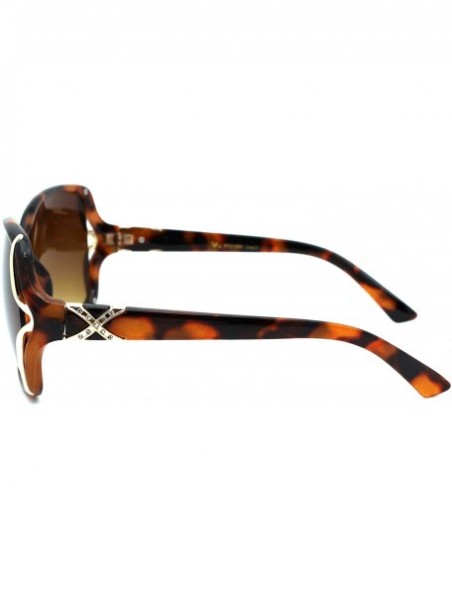 Square Designer Fashion Square Frame Womens Sunglasses Gold & Rhinestone Detail - Brown Tort (Brown) - CA18X9XWE8Q $14.35