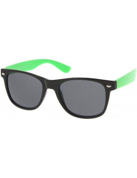 Square Classic Retro Two-Toned Neon Color Temple Horn Rimmed Sunglasses 54mm - Shiny Black-green / Smoke - C112K5F7RX9 $12.14