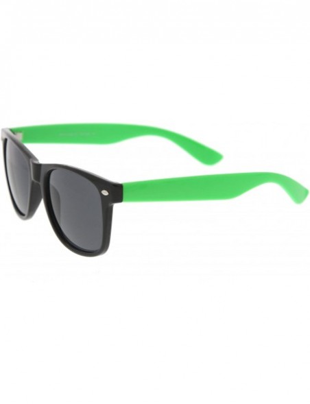 Square Classic Retro Two-Toned Neon Color Temple Horn Rimmed Sunglasses 54mm - Shiny Black-green / Smoke - C112K5F7RX9 $12.14