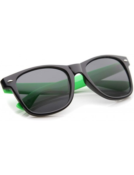 Square Classic Retro Two-Toned Neon Color Temple Horn Rimmed Sunglasses 54mm - Shiny Black-green / Smoke - C112K5F7RX9 $12.14