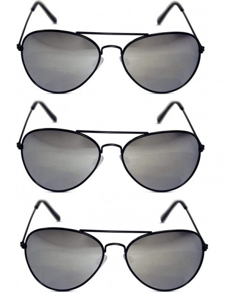 Oval 3 Pack of Silver Mirrored Aviator Sunglasses w/Gold Black & Silver Frame - Black - CY17XWQGWI8 $17.61