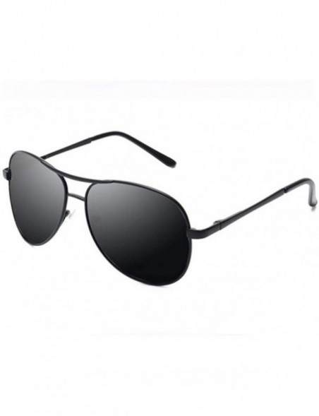 Round Men Military Style Classic Aviator Polarized Sunglasses Outdoor 100% UV protection - Black - C618X8AQMIH $10.06