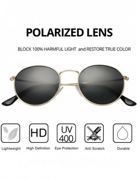 Round Classic Polarized Sunglasses for Women Men Small Round Metal Frame Mirrored Lens Sun Glasses - A1 Gold/Black - CV18O5MD...