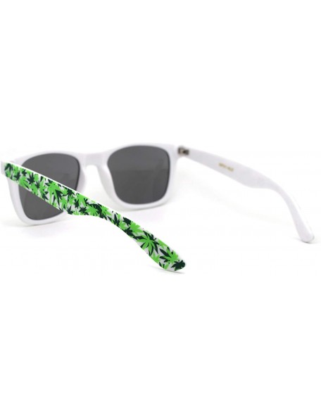 Rectangular Marijuana Pot Leaf Print Hipster Horn Rim Plastic Retro Sunglasses - White Silver Mirror - CB195UE47A4 $7.82