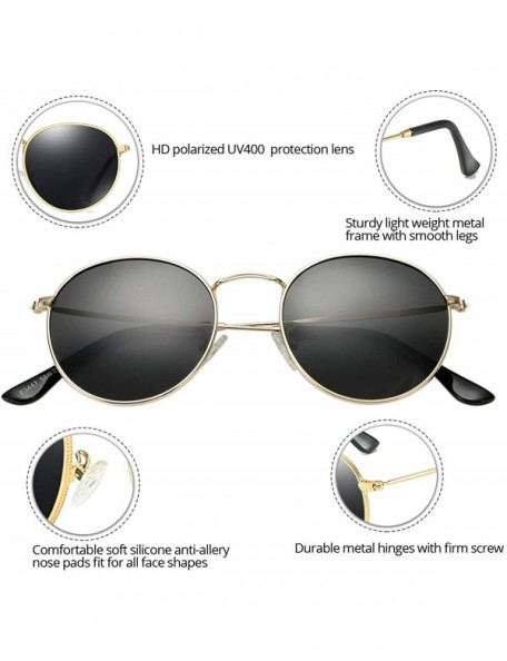 Round Classic Polarized Sunglasses for Women Men Small Round Metal Frame Mirrored Lens Sun Glasses - A1 Gold/Black - CV18O5MD...