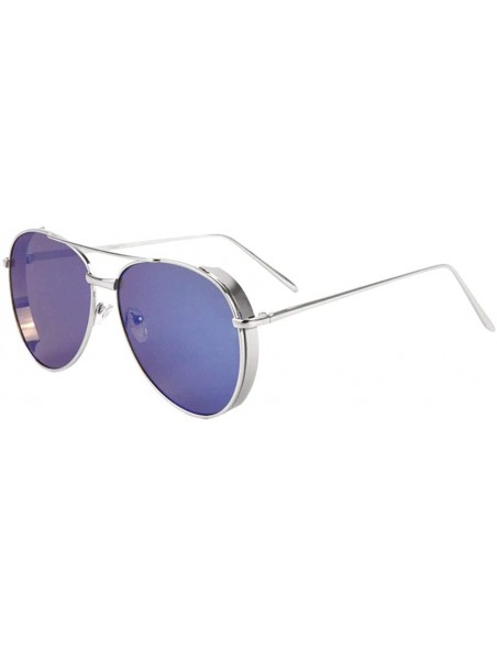 Aviator Side Metal Lens Color Mirror Shield Modern Round Aviator Sunglasses - Blue - C3190ETZWUR $16.58