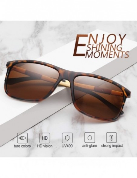 Aviator Rectangular Sunglasses Polarized Aluminum Glasses - Leopard Frame Brown Lens - CR18N0N2QAT $9.48