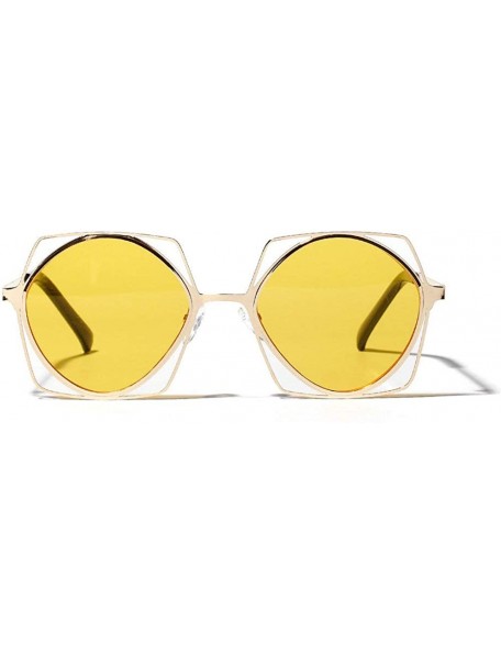 Square New fashion trend multi-layer metal frame square ladies luxury brand sunglasses - Yellow - CB18KNYMQRD $11.09