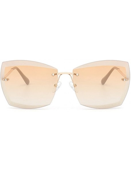 Rimless Rimless Cut-out Rectangular Square Color And Clear Lens Sunglasses - Gold-tan - C617AZNE5D4 $13.69