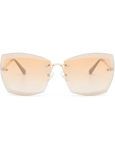 Rimless Rimless Cut-out Rectangular Square Color And Clear Lens Sunglasses - Gold-tan - C617AZNE5D4 $13.69