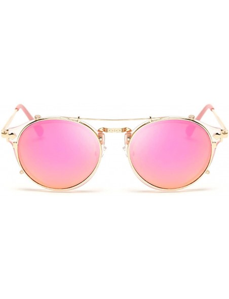 Square Vintage Round Anti-UV Lens Metal Frame Two Usages Sunglasses - Gold-purple Frame/Purple Mirror - C712EECKZSD $25.78