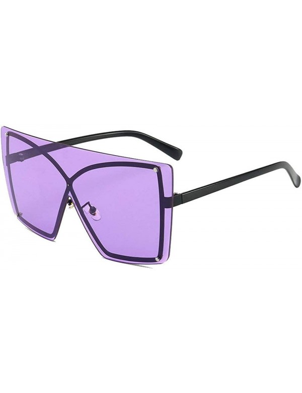 Oversized new fashion big frame frameless metal frame unisex brand fashion designer sunglasses - Purple - CB18X2360UK $16.08